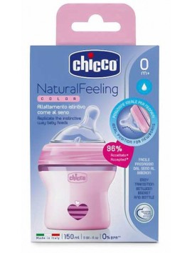 Chicco Πλαστικό Μπιμπερό Natural Feeling με Θηλή Σιλικόνης Ροζ 0m+ 150ml