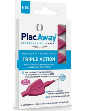 PlacAway Triple Action Μεσοδόντια Βουρτσάκια 0.4mm Ροζ - 6τεμ.