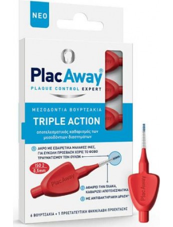 PlacAway Triple Action Μεσοδόντια Βουρτσάκια 0.5mm Κόκκινα - 6τεμ.