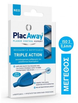 PlacAway Triple Action Μεσοδόντια Βουρτσάκια 0.6mm Μπλε - 6τεμ.